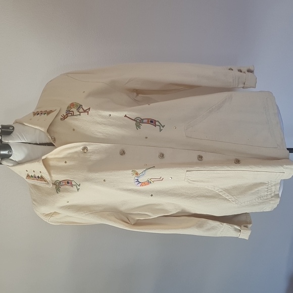 Cactus Jacket Western  Women Large Button Ivory Embroidered Embellished Pockets - Picture 4 of 17